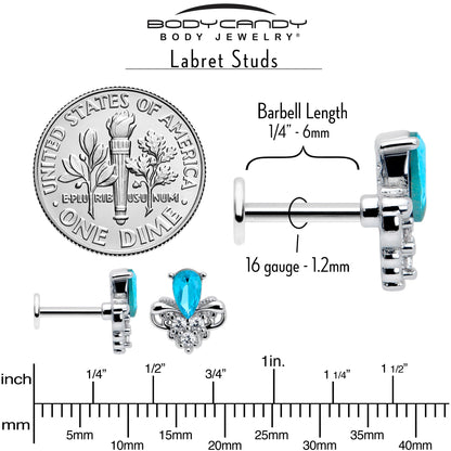 16G 1/4 Blue Gem Style Simplicity Labret Monroe Tragus