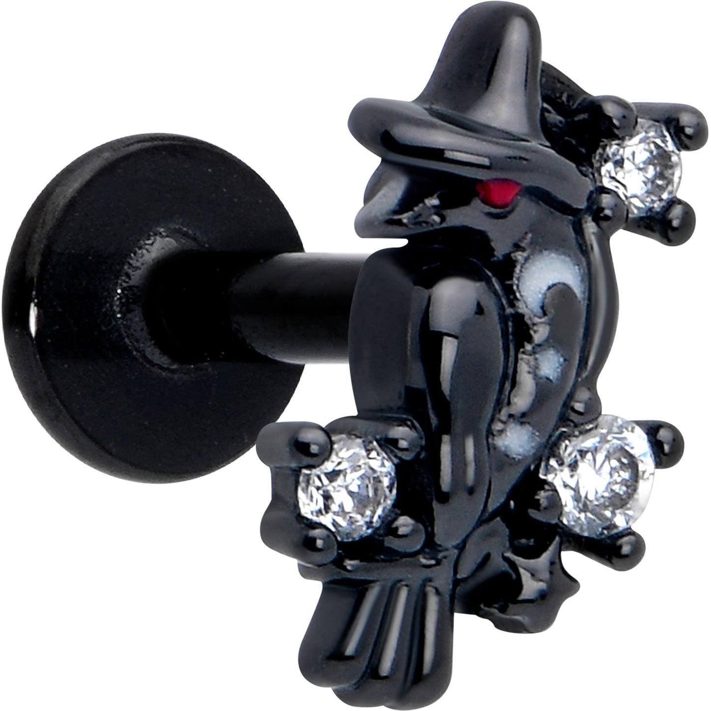 16G 1/4 Clear CZ Gem Black Raven Witch Labret Monroe Tragus