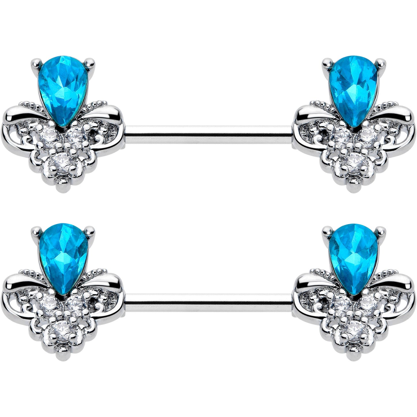 14G 9/16 Blue Gem Style Simplicity Barbell Nipple Ring Set
