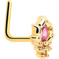 20G 7mm Pink CZ Gem Gold Tone Style Fire L Shape Nose Ring