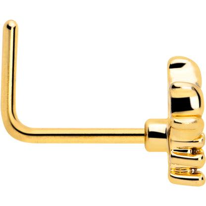 20G 7mm Pink CZ Gem Gold Tone Style Fire L Shape Nose Ring