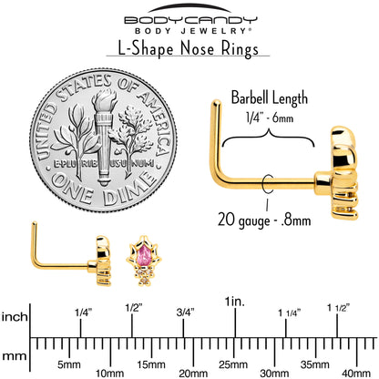 20G 7mm Pink CZ Gem Gold Tone Style Fire L Shape Nose Ring