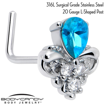 20G 7mm Blue Gem Style Simplicity L Shape Nose Ring
