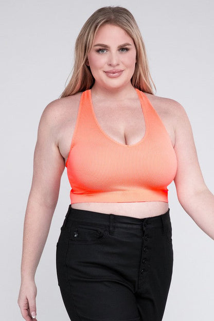 ZENANA Plus Ribbed Cropped Racerback Tank Top