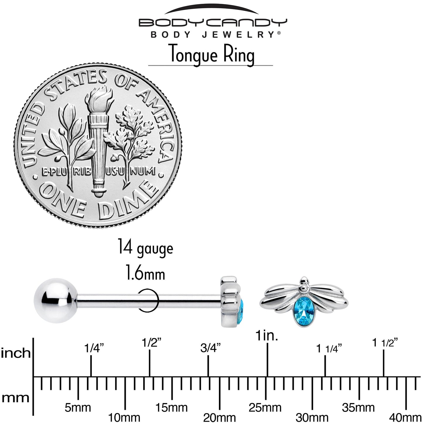 Blue Gem Little Cutie Bee Barbell Tongue Ring