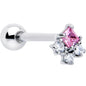 Pink Clear CZ Gem Rhombus Riot Barbell Tongue Ring