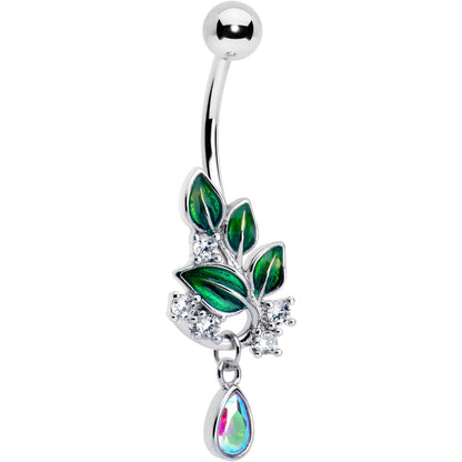 Aurora CZ Gem Morning Leaves Dangle Belly Ring