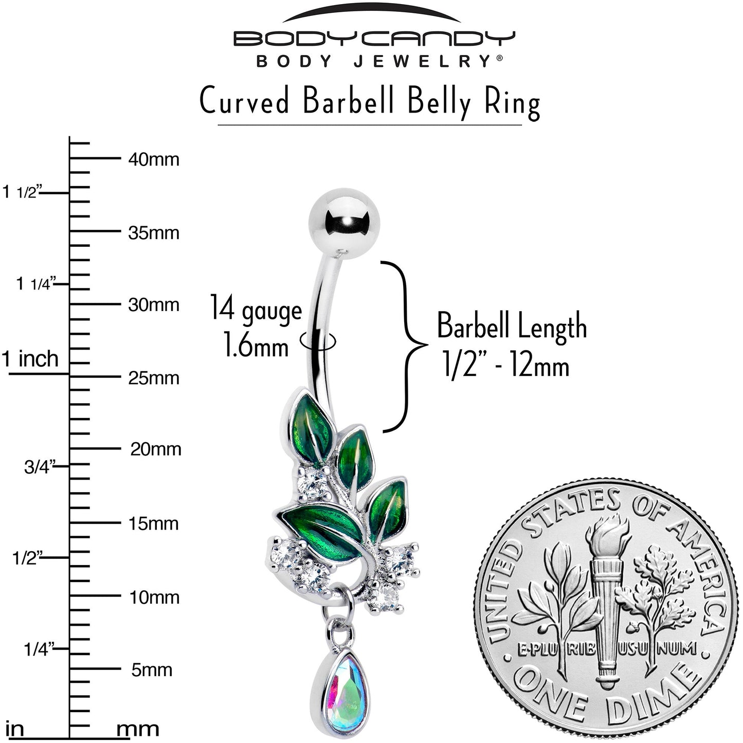 Aurora CZ Gem Morning Leaves Dangle Belly Ring