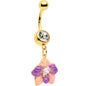 Clear Gem Gold Tone Pastel Flower Dangle Belly Ring