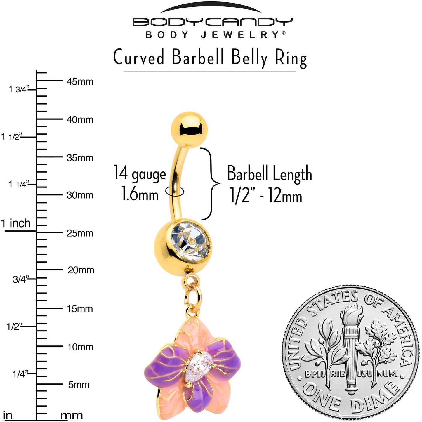 Clear Gem Gold Tone Pastel Flower Dangle Belly Ring