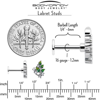 16G 1/4 Clear CZ Gem Morning Leaves Cartilage Labret
