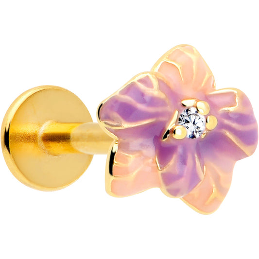 16G 1/4 Clear Gem Gold Tone Pastel Flower Cartilage Labret