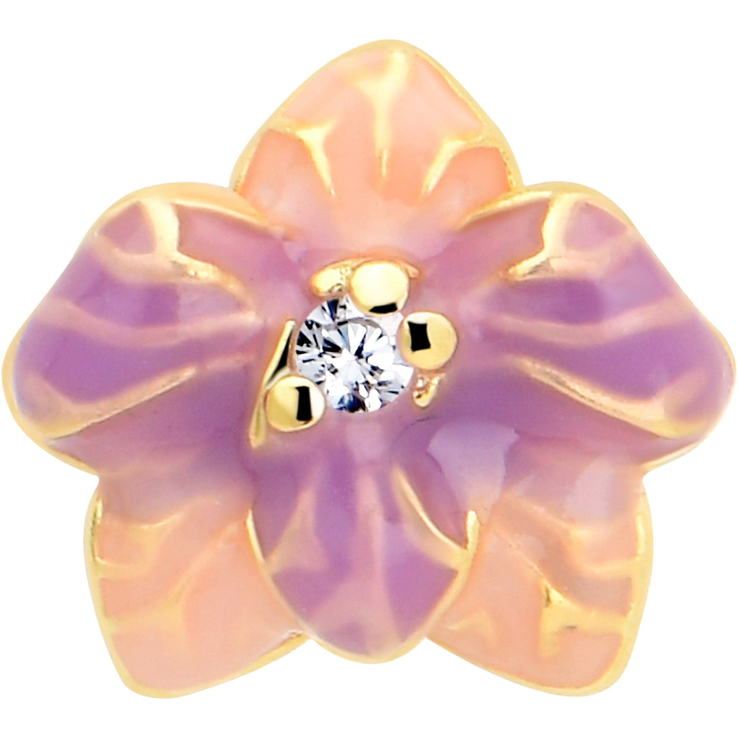 16G 1/4 Clear Gem Gold Tone Pastel Flower Cartilage Labret