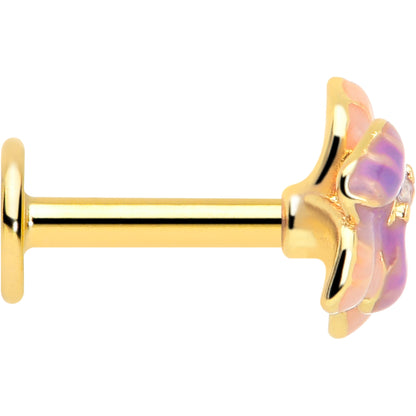 16G 1/4 Clear Gem Gold Tone Pastel Flower Cartilage Labret