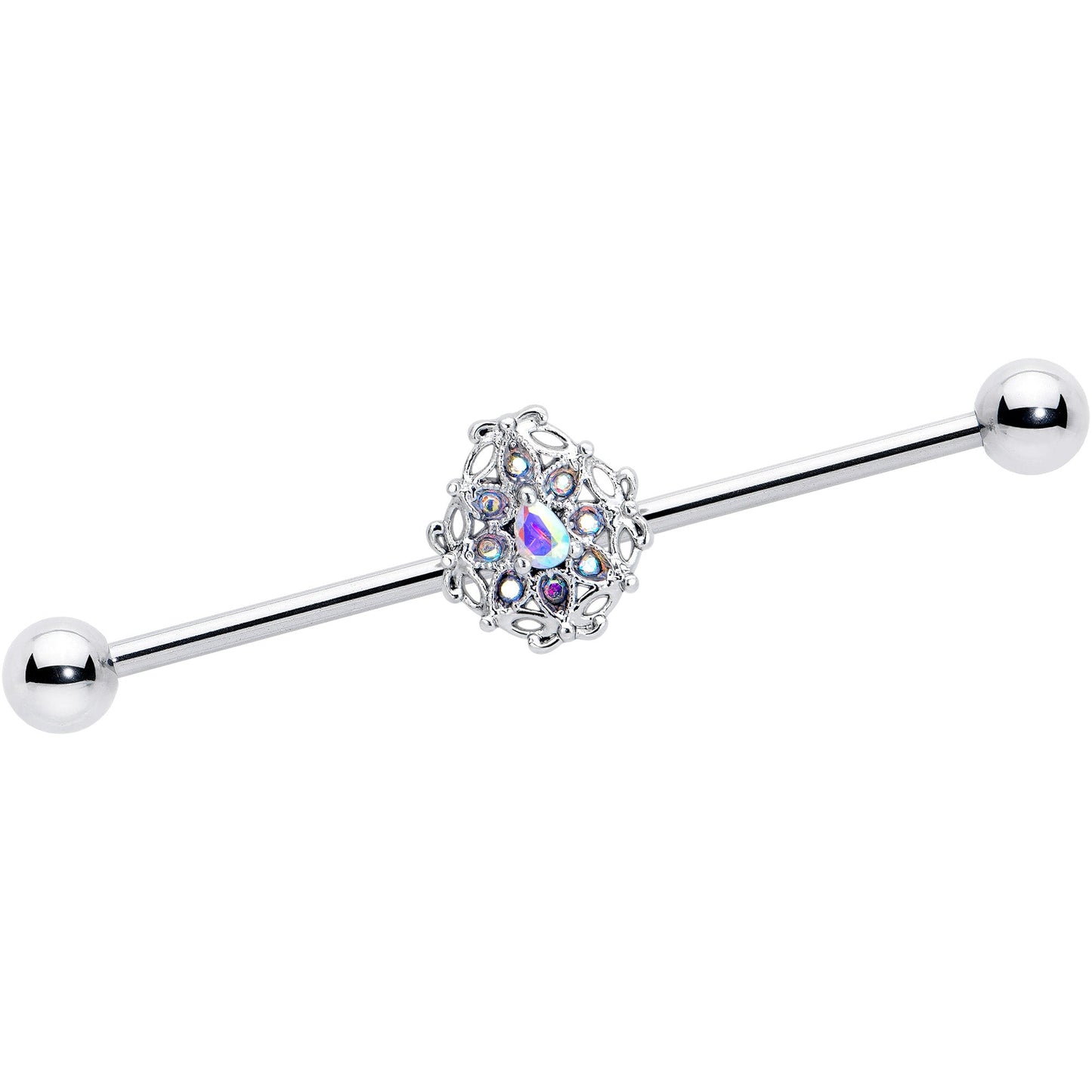 14G Aurora Gem Retro Sunburst Industrial Barbell 38mm