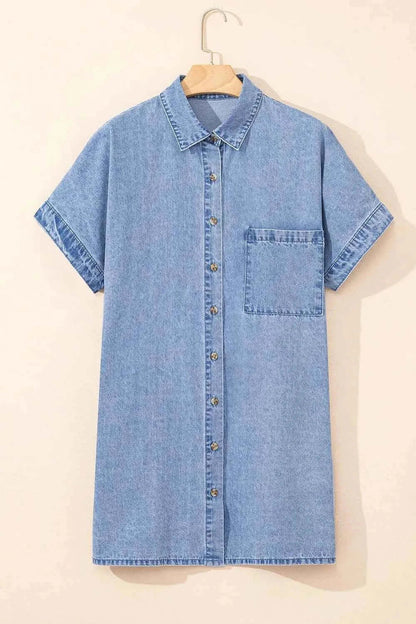 Button Down Short Sleeve Denim Dress