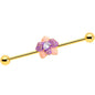 14G Clear Gem Gold Tone Pastel Flower Industrial Barbell 38mm