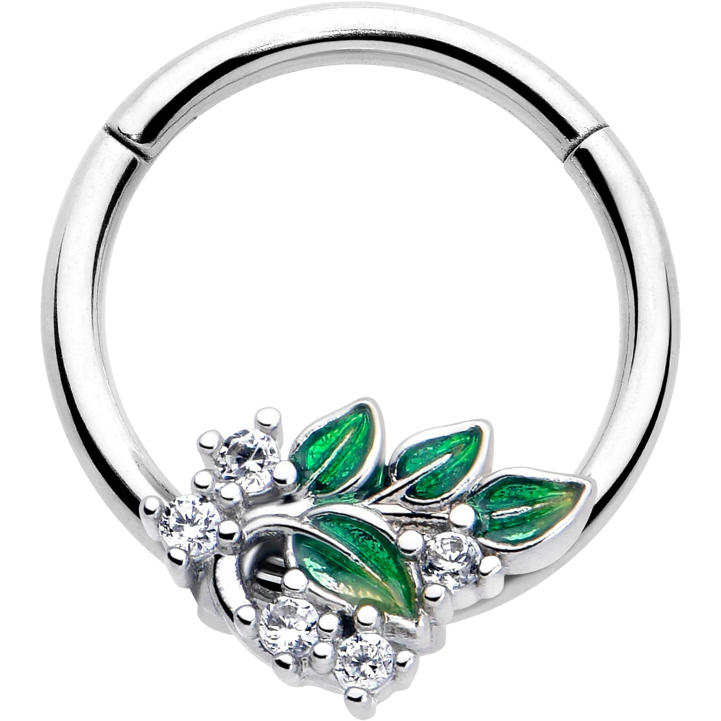16G 3/8 Clear CZ Gem Morning Leaves Hinged Segment Ring