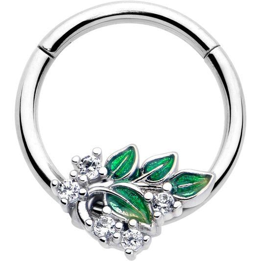 16G 3/8 Clear CZ Gem Morning Leaves Hinged Segment Ring