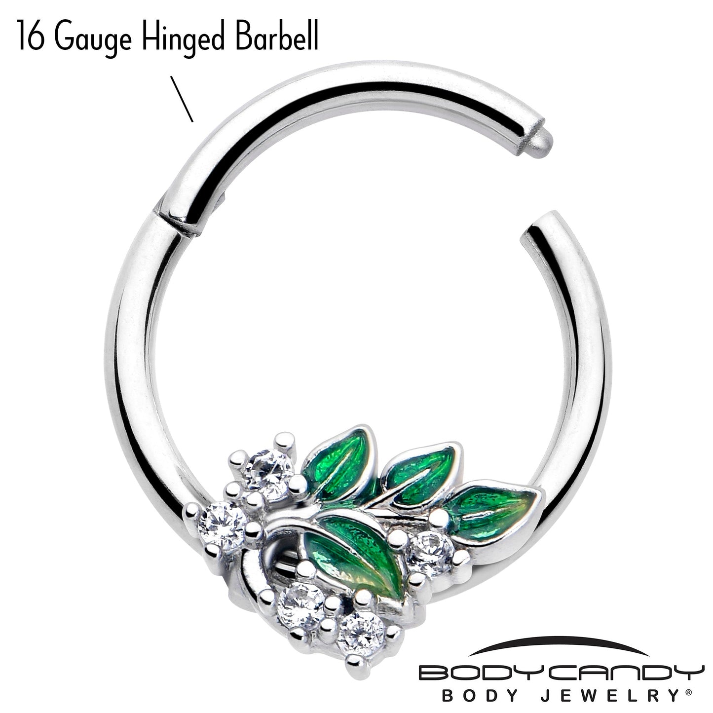 16G 3/8 Clear CZ Gem Morning Leaves Hinged Segment Ring