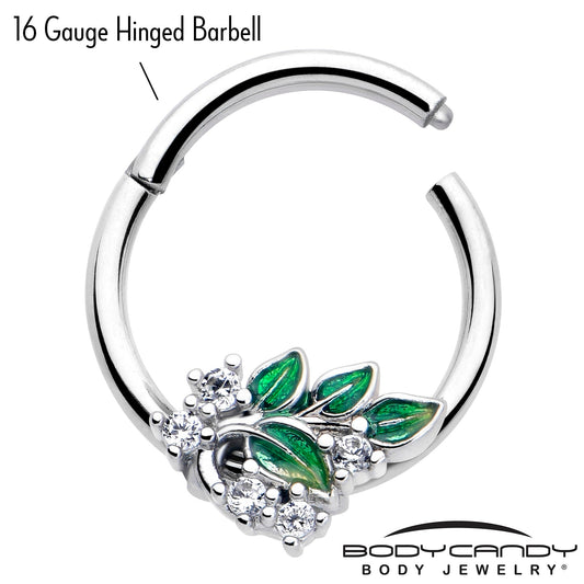16G 3/8 Clear CZ Gem Morning Leaves Hinged Segment Ring