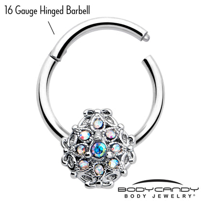 16G 3/8 Aurora Gem Retro Sunburst Hinged Segment Ring