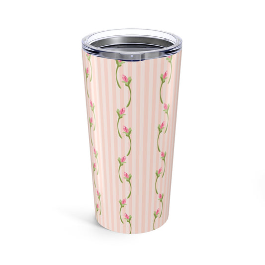 Customizable: Floral Striped Tumbler | 20oz Travel Mug | Perfect Gift for Mother's Day, Weddings, Tea Lovers, Spring Decor