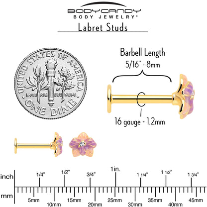 16G 5/16 Clear Gem Gold Tone Pastel Flower Labret Monroe Tragus