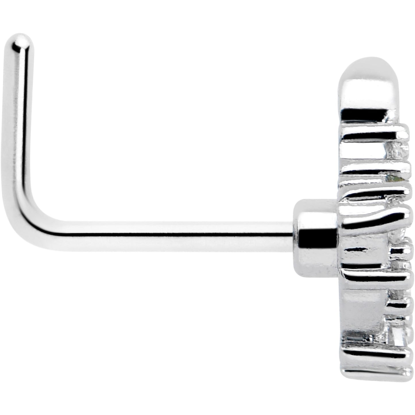 20G 7mm Clear CZ Gem Morning Leaves L Shape Nose Ring