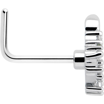 20G 7mm Clear CZ Gem Morning Leaves L Shape Nose Ring