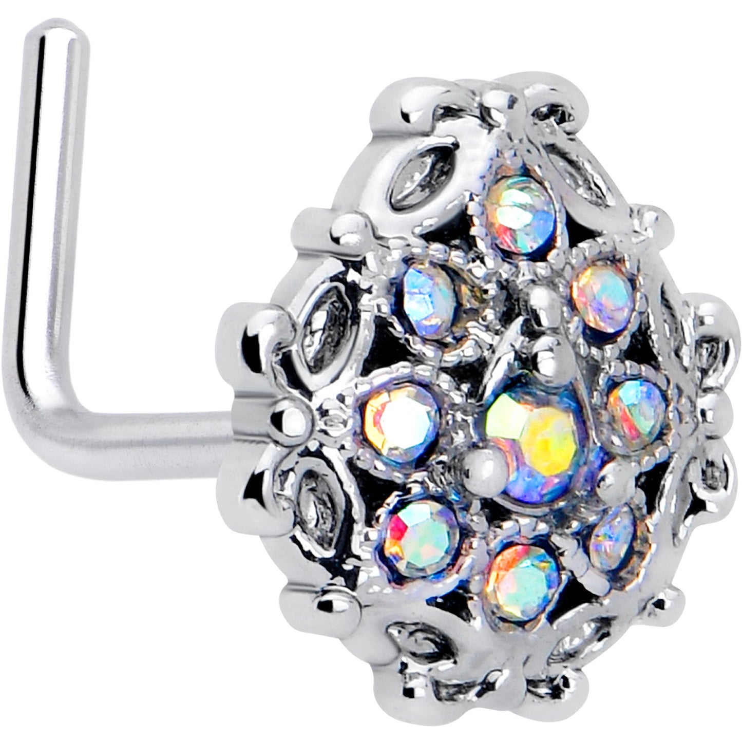 20G 7mm Aurora Gem Retro Sunburst L Shape Nose Ring