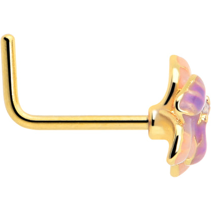 20G 7mm Clear Gem Gold Tone Pastel Flower L Shape Nose Ring