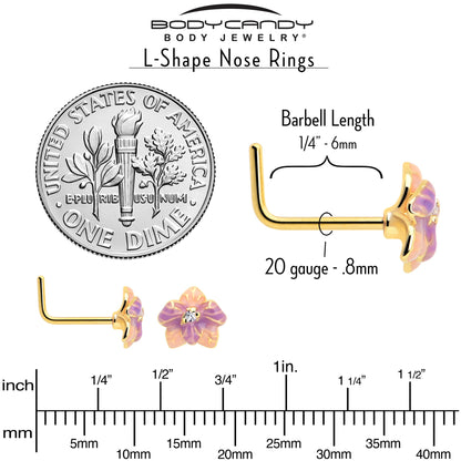 20G 7mm Clear Gem Gold Tone Pastel Flower L Shape Nose Ring