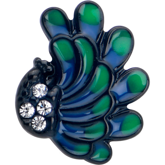 Clear Gem Black Peacock Green Barbell Tongue Ring