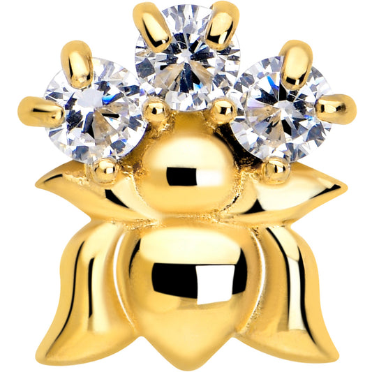 Clear CZ Gem Gold Tone Lush Lotus Flower Barbell Tongue Ring