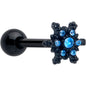 Blue CZ Gem Black Gothic Winter Holiday Snowflake Barbell Tongue Ring