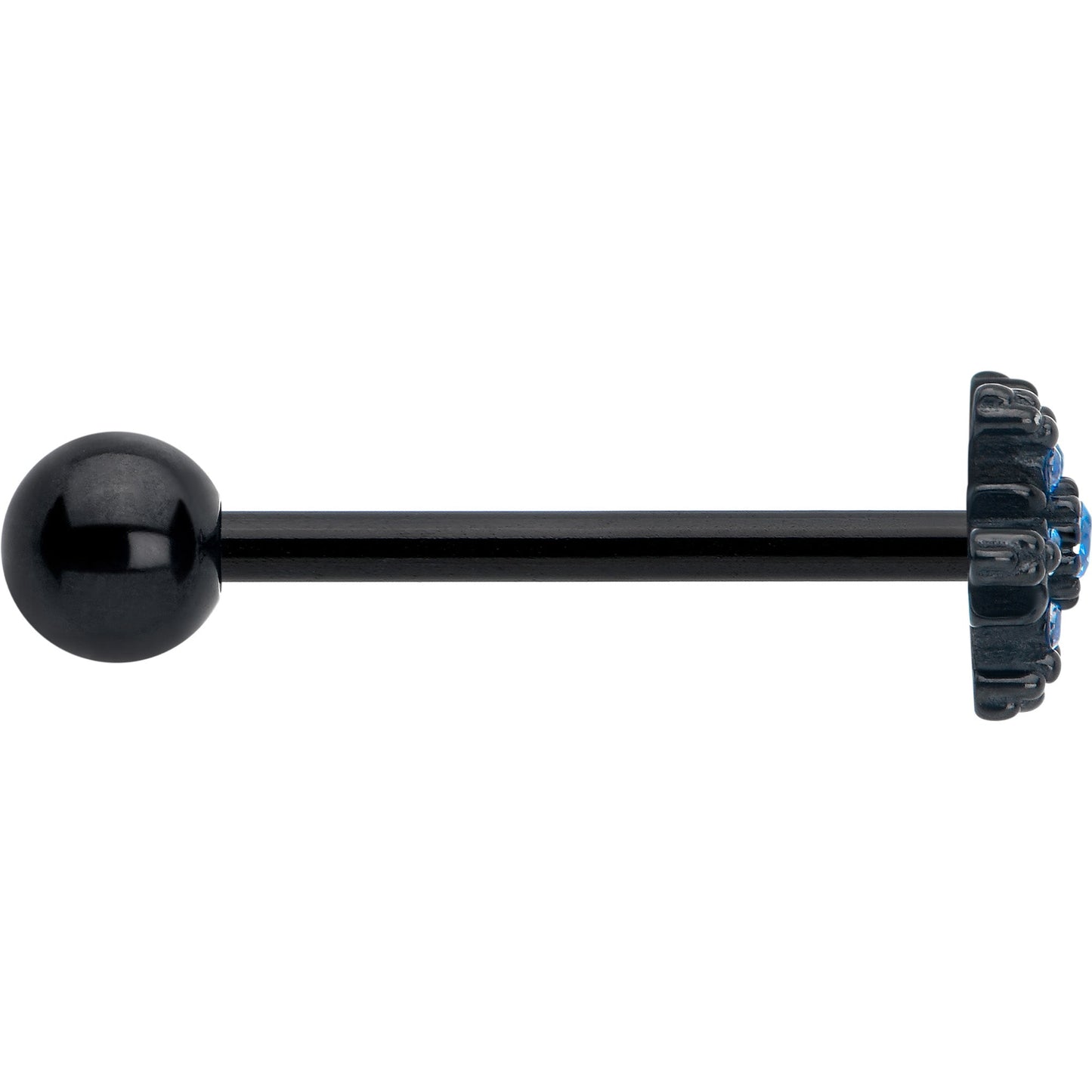 Blue CZ Gem Black Gothic Winter Holiday Snowflake Barbell Tongue Ring