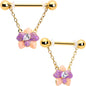 14G 9/16 Clear Gem Gold Tone Pastel Flower Dangle Nipple Ring Set