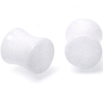 White Shimmer Acrylic Double Flare Plug Set 6mm to 20mm Sizes