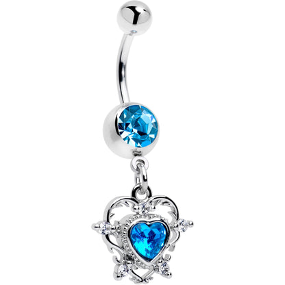 Blue CZ Gem Heart Pair Dangle Belly Ring