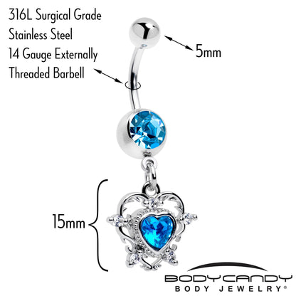 Blue CZ Gem Heart Pair Dangle Belly Ring