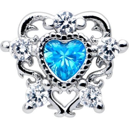 16G Blue Clear CZ Gem Heart Pair Flat Back Earring