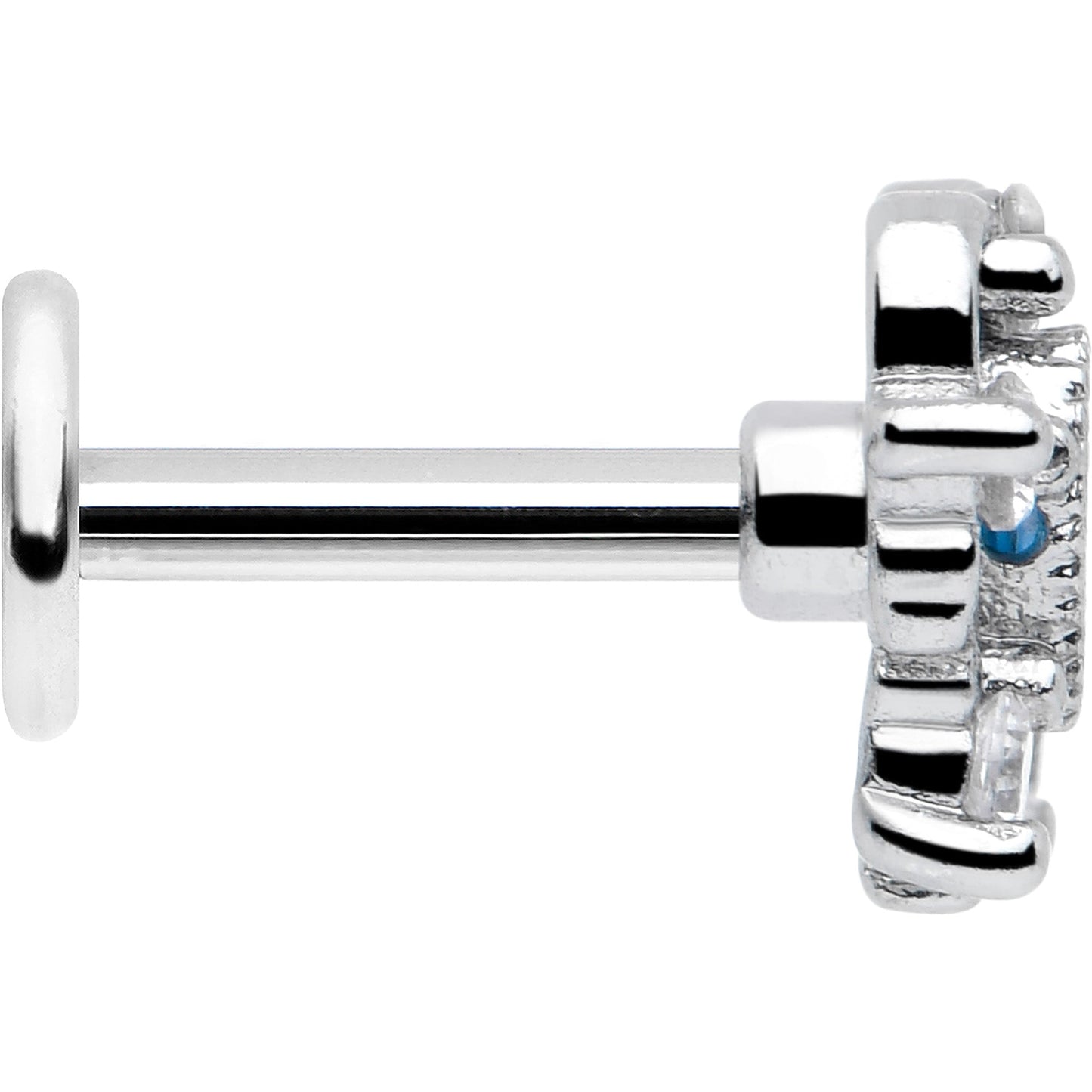 16G Blue Clear CZ Gem Heart Pair Flat Back Earring