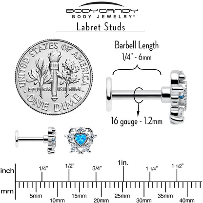 16G Blue Clear CZ Gem Heart Pair Flat Back Earring