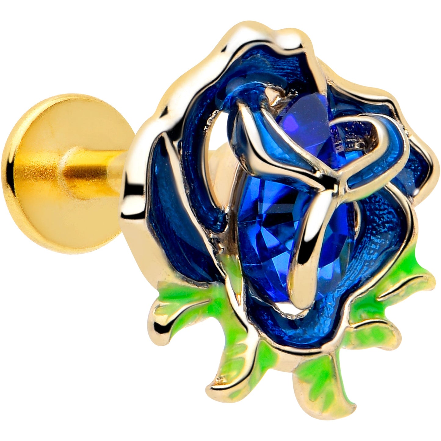 16G Gold Tone Deep Blue Flower Flat Back Earring