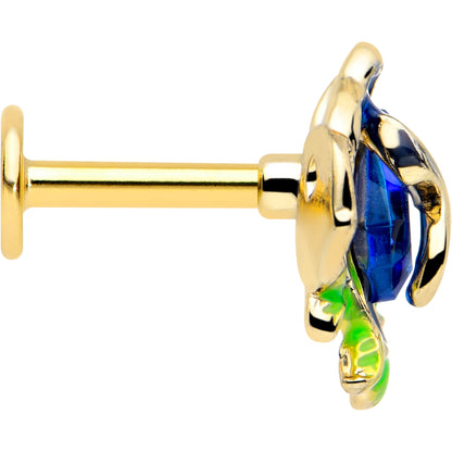 16G Gold Tone Deep Blue Flower Flat Back Earring