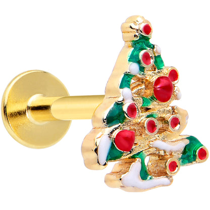 16G 1/4 Gold Tone Snowy Christmas Tree Holiday Labret Monroe Tragus