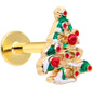 16G 1/4 Gold Tone Snowy Christmas Tree Holiday Labret Monroe Tragus