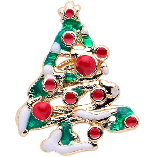 16G 1/4 Gold Tone Snowy Christmas Tree Holiday Labret Monroe Tragus