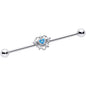 14G Blue Clear CZ Gem Heart Pair Industrial Barbell 38mm